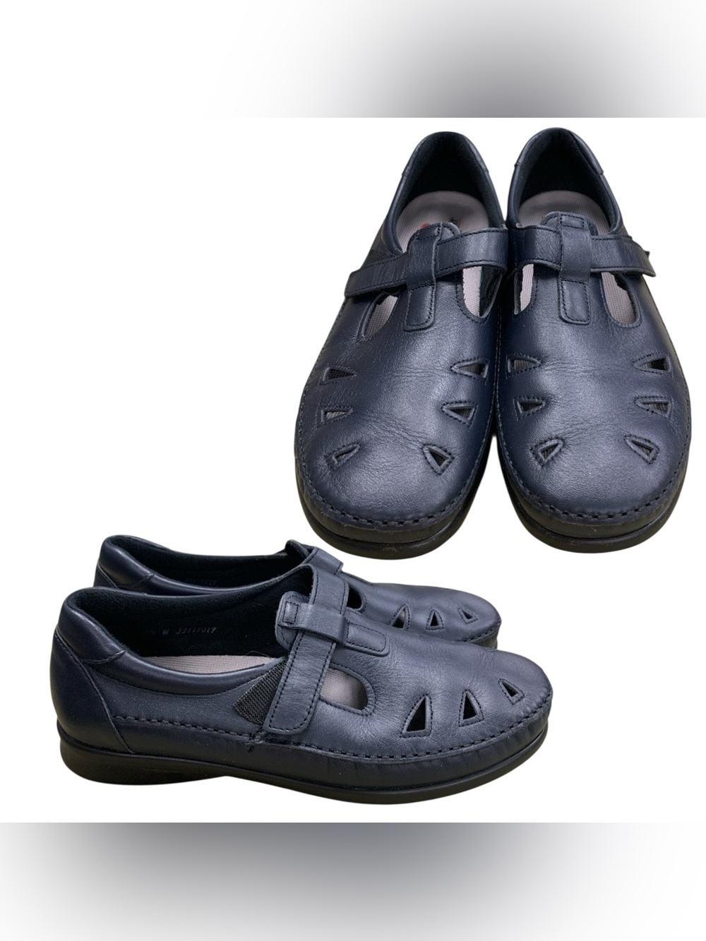 SAS Navy Leather Slip-On Loafers with Cutouts S9